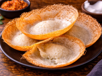 Sri Lankan hoppers on rustic plate