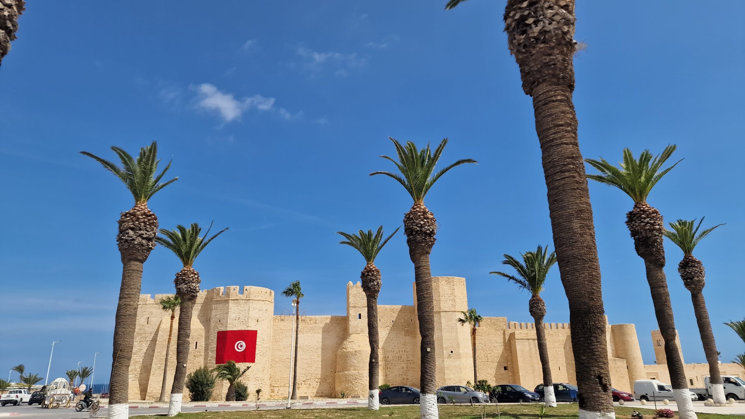 Fortress walls and palm trees in Tunisia