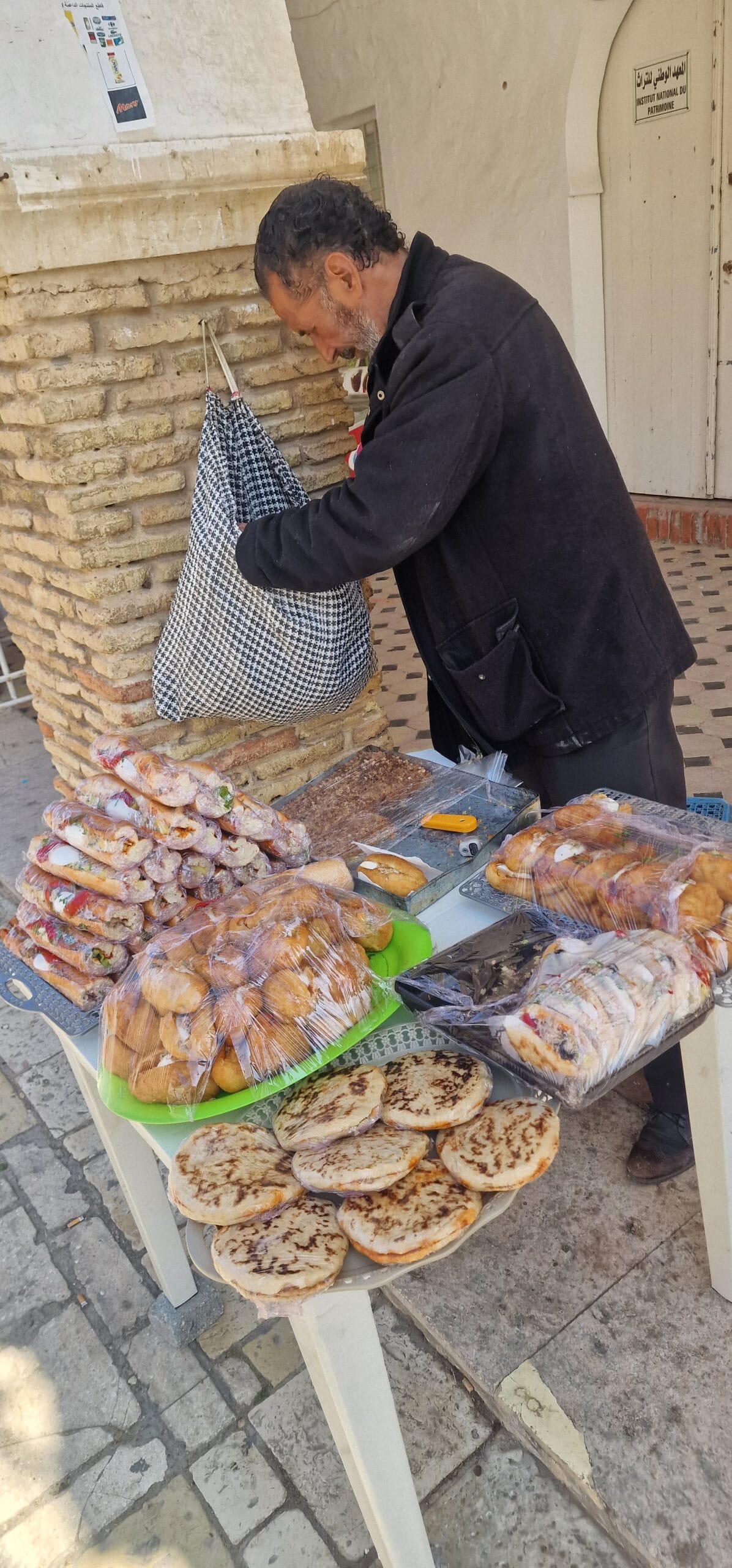 Street vendor selling bread in Tunisia