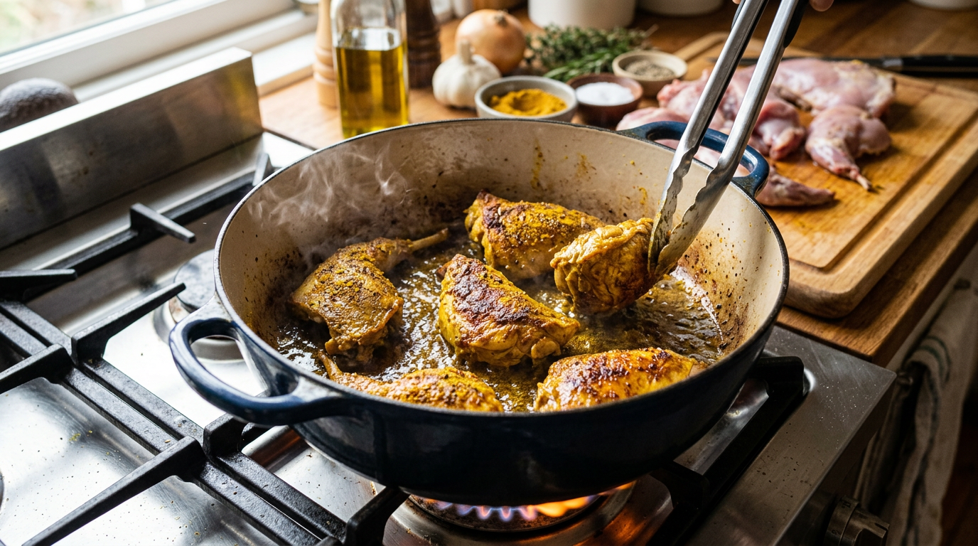 Searing the Rabbit legs