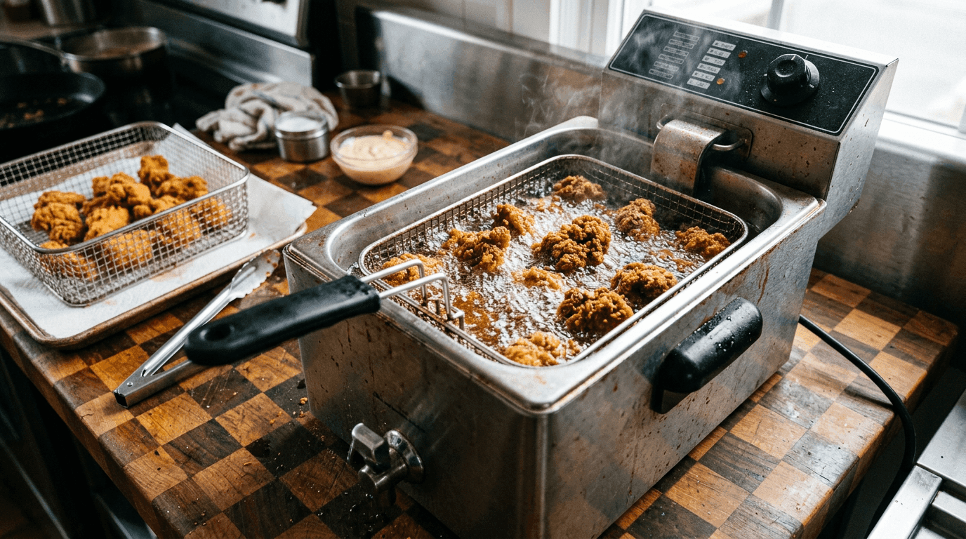Fried chicken in the fryer Fried chicken in the fryer