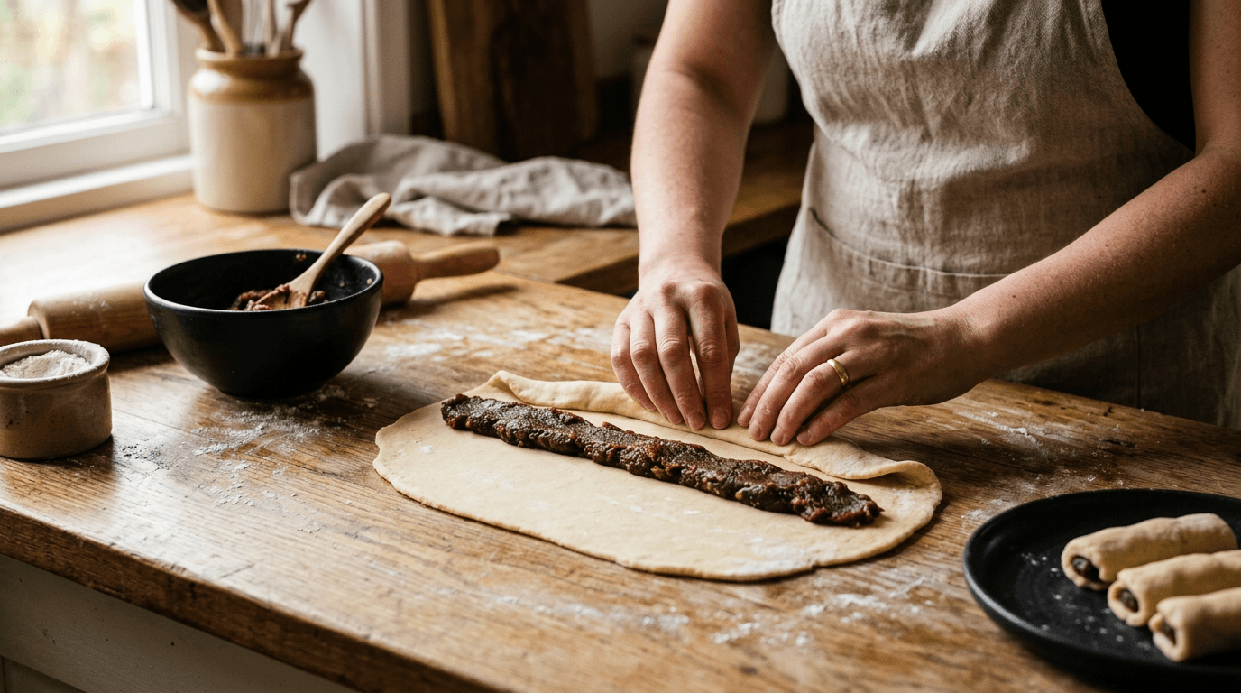 Imqaret - step 3 fill the dough and roll up