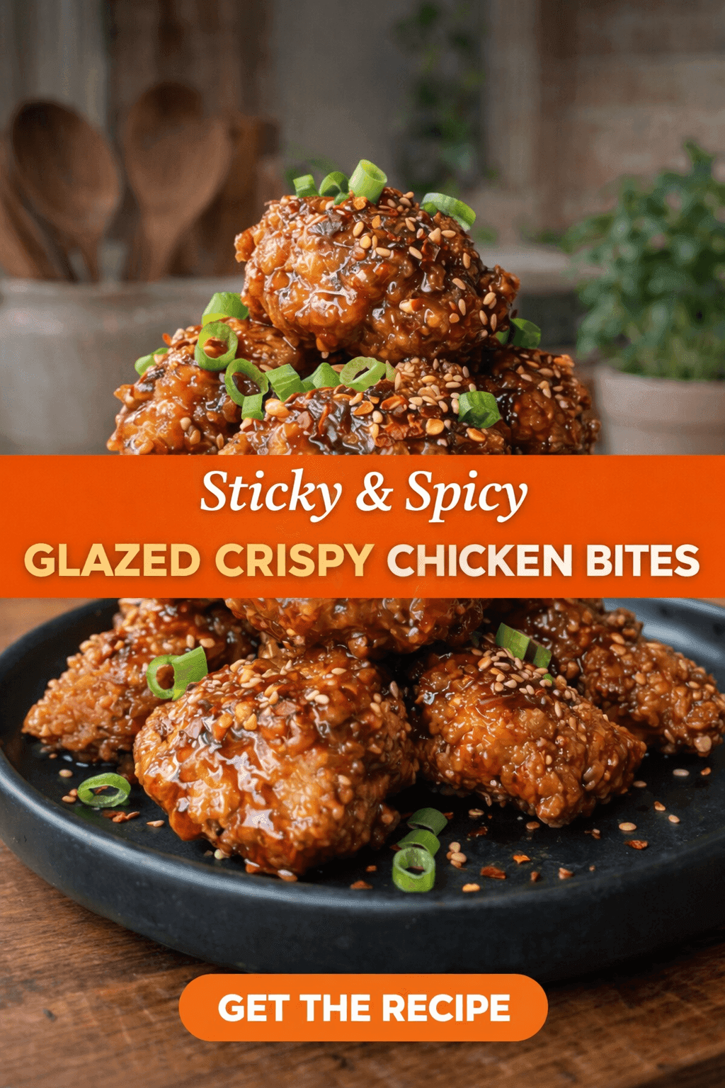 Sticky spicy chicken bites Pinterest image