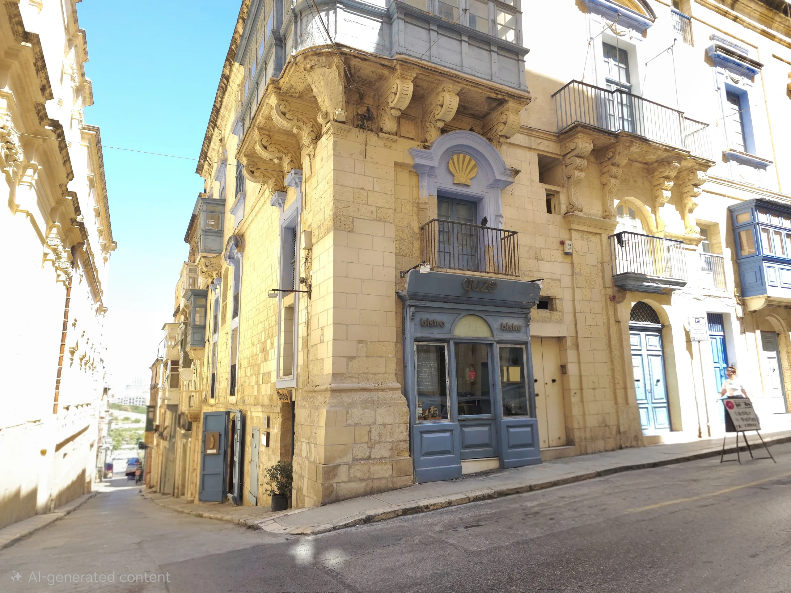 Limestone street corner in Valletta