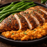 Cajun chicken with sweet potatoes and greens