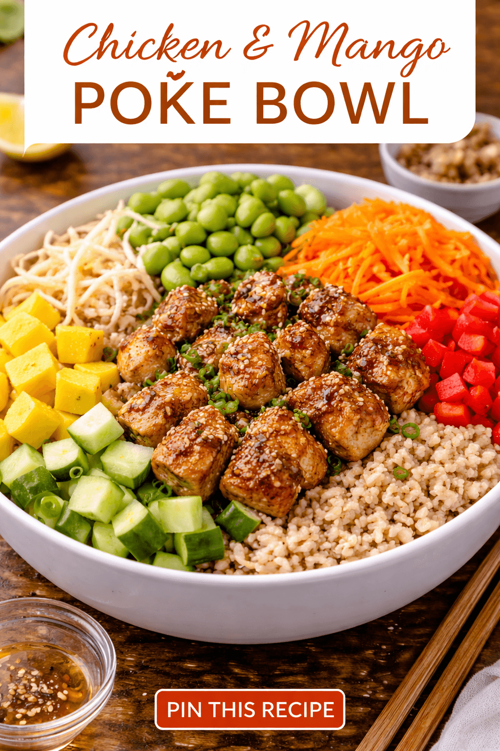 Chicken and mango poke bowl Pinterest image
