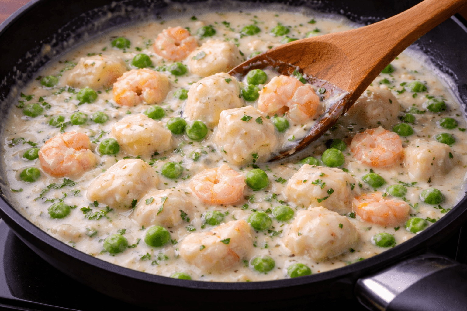 Creamy seafood and herb medley