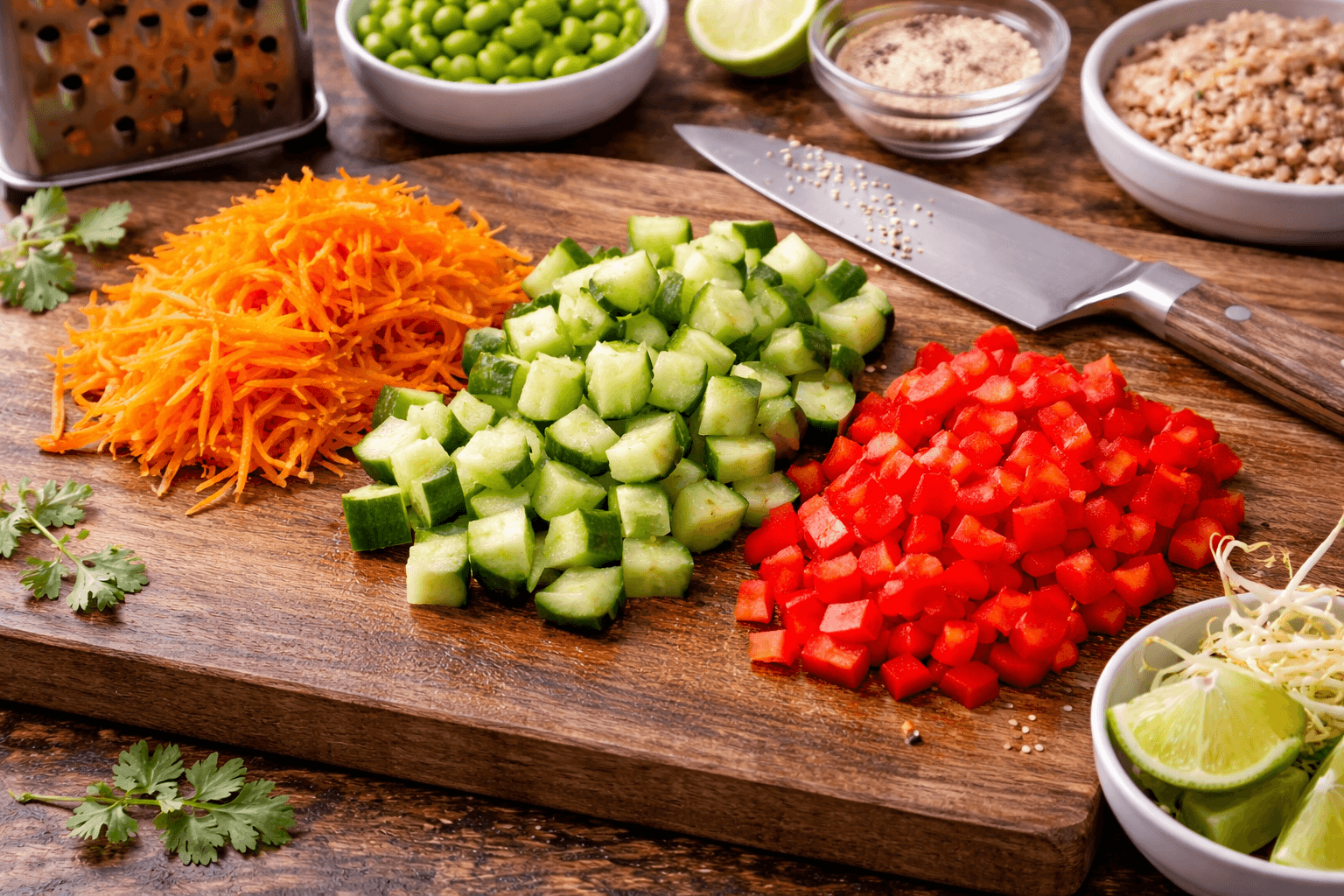 Freshly chopped vegetables on wooden board (1)
