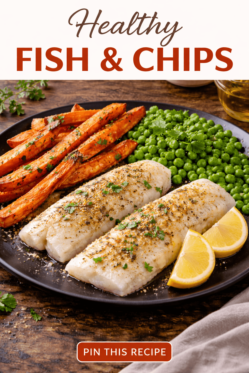 Healthy fish and chips Pinterest image