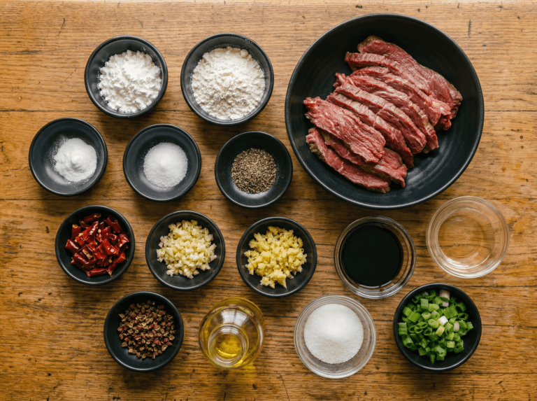 Ingredients for Sichuan-Style Crispy Chili Beef