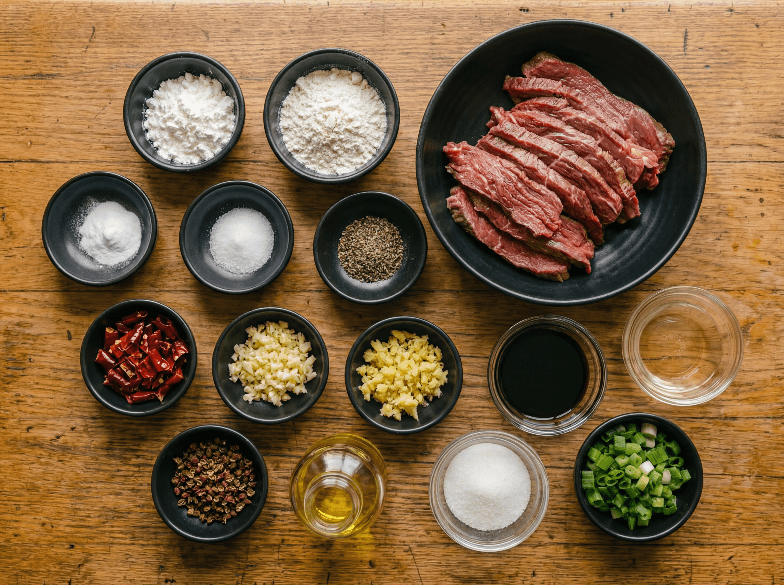 Ingredients for Sichuan-Style Crispy Chili Beef Ingredients for Sichuan-Style Crispy Chili Beef