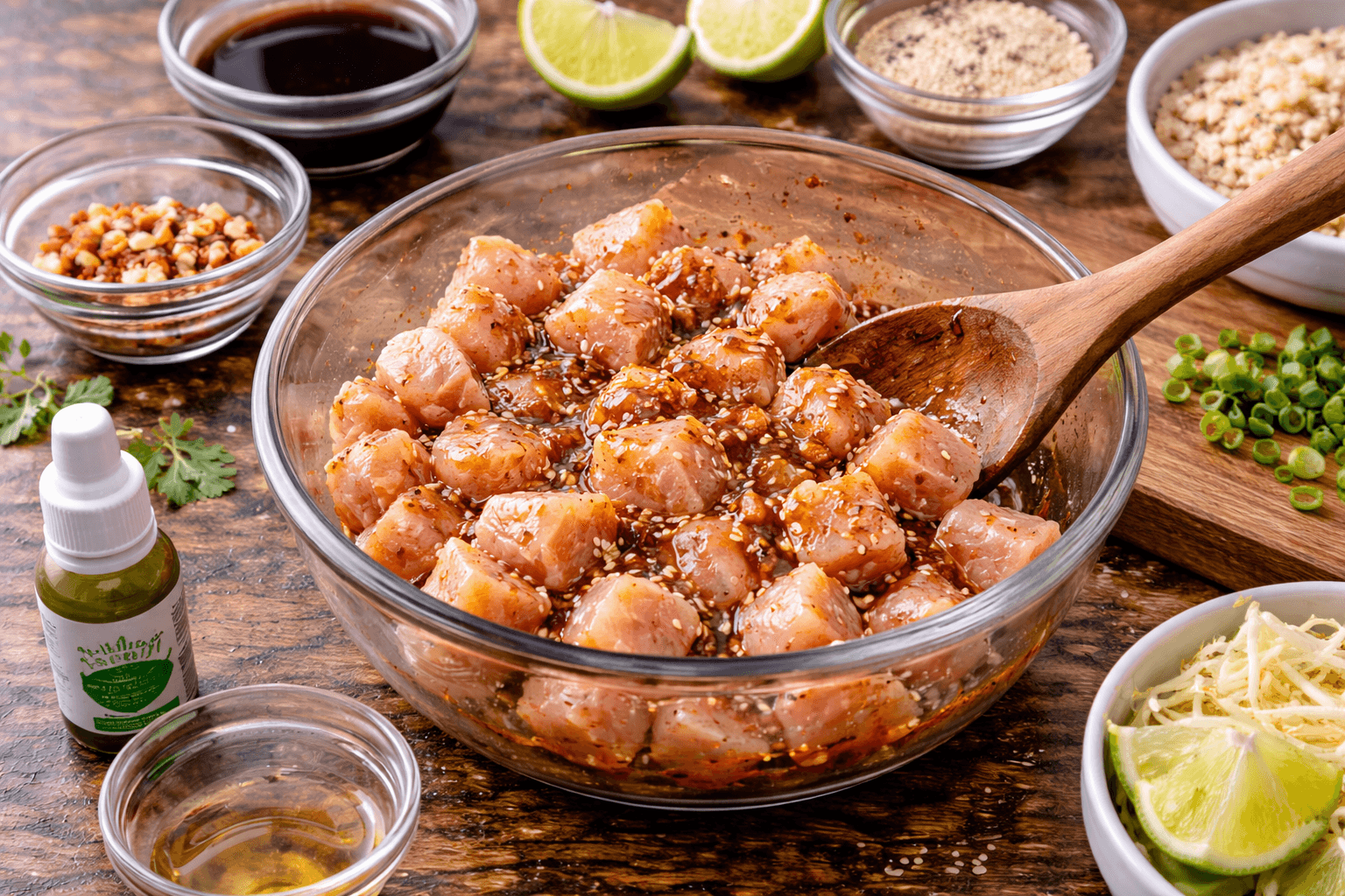 Marinating chicken with vibrant ingredients