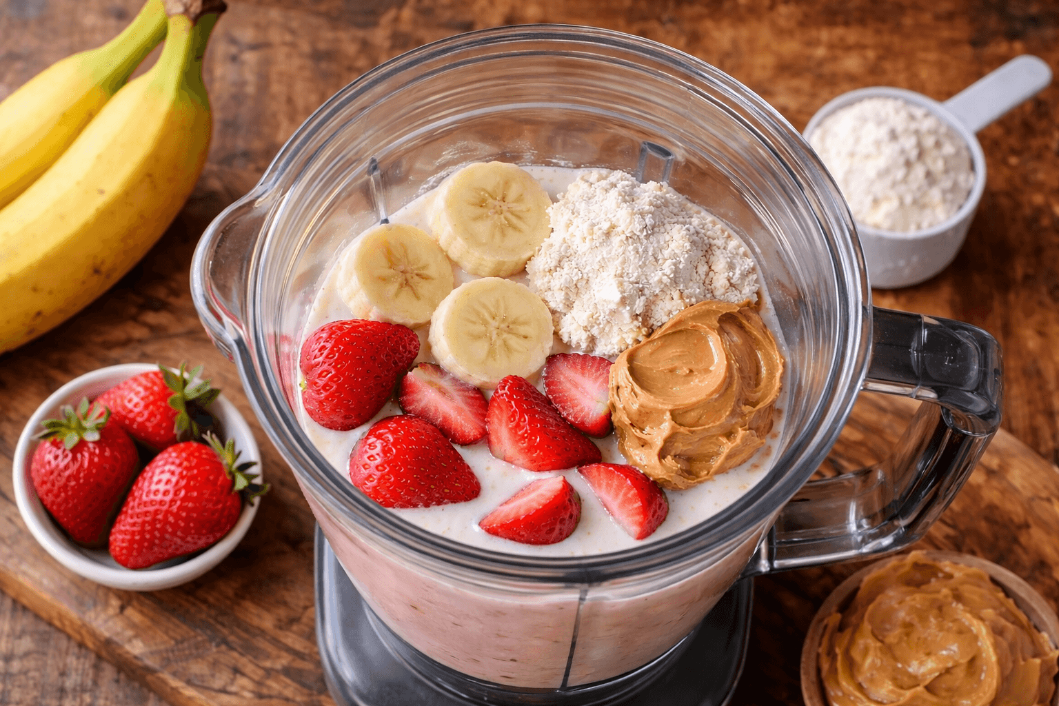 Smoothie ingredients ready to blend