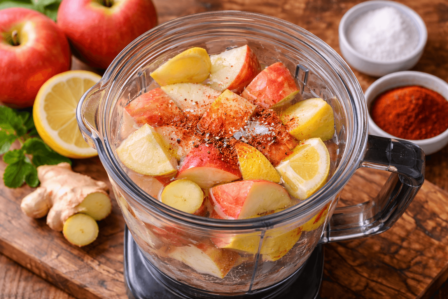 Preparing the spicy apple juice ingredients