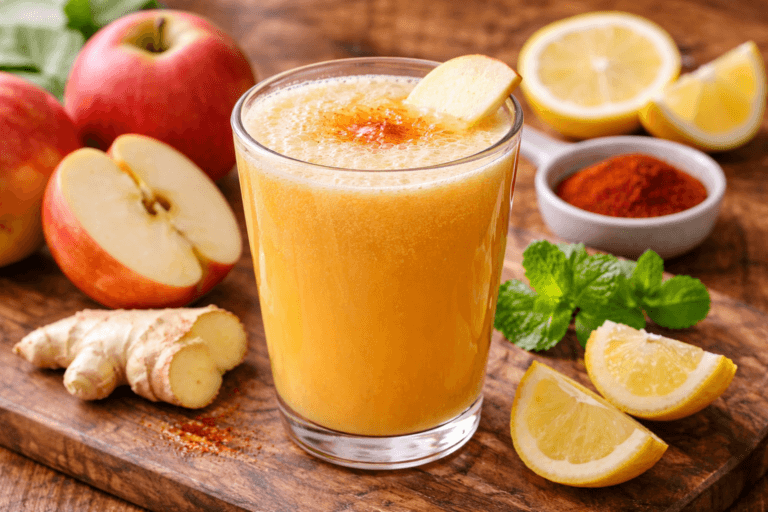 Spicy apple juice with fresh ingredients