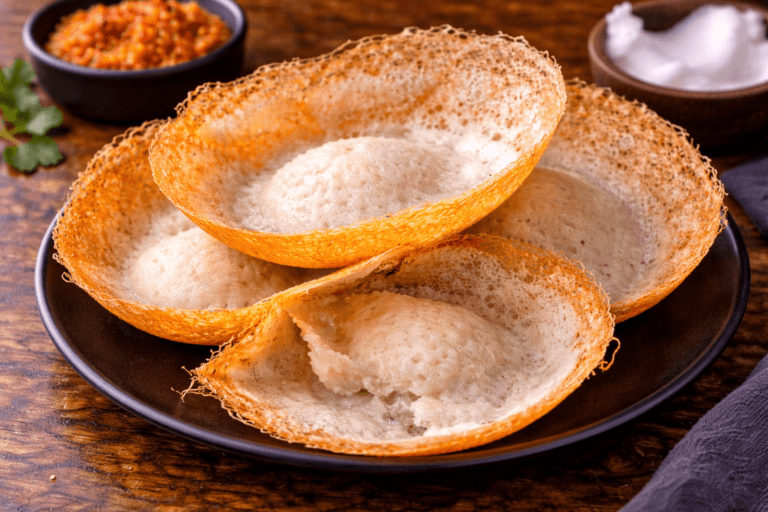 Sri Lankan hoppers on rustic plate