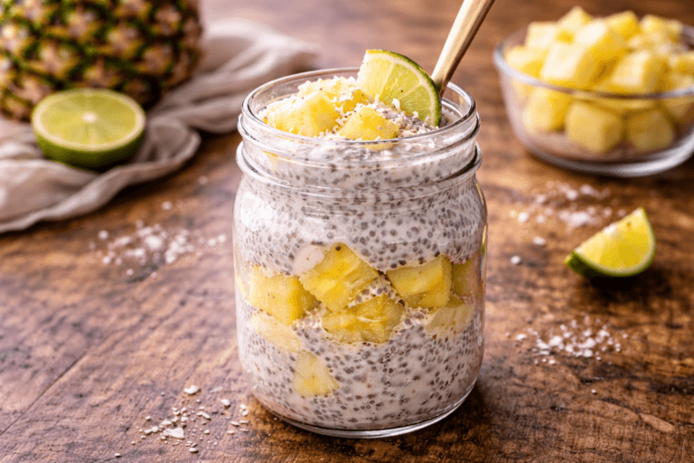 Tropical chia pudding parfait with pineapple