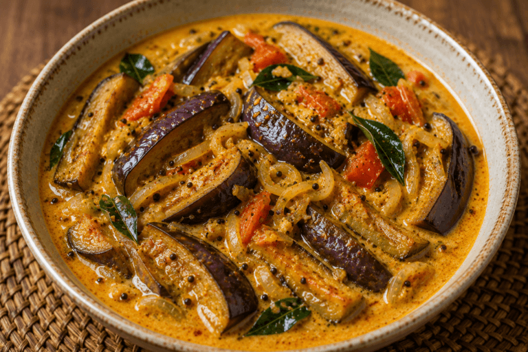 Sri Lankan Aubergine Curry in a bowl