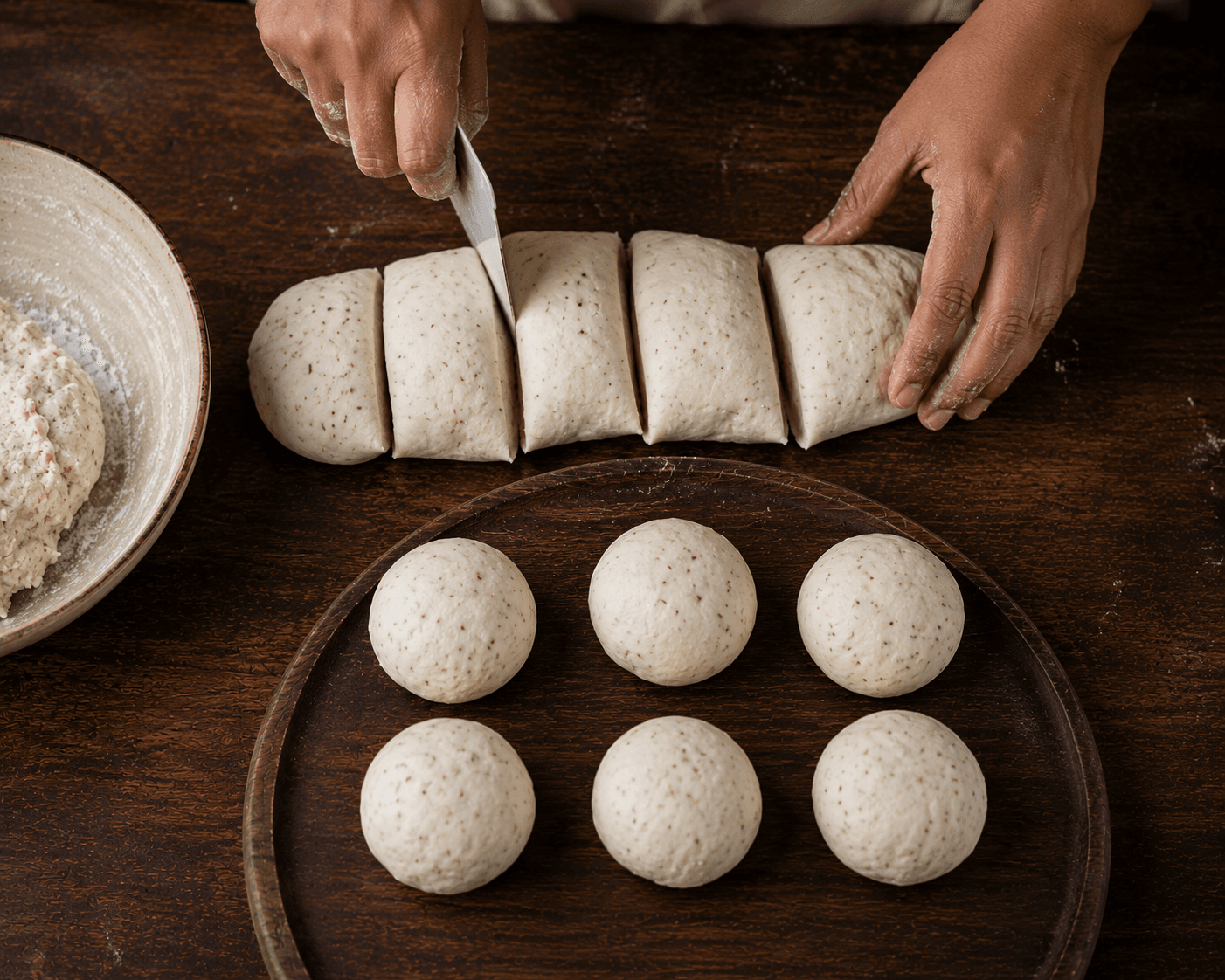 Coconut roti portioning the dough Coconut roti portioning the dough