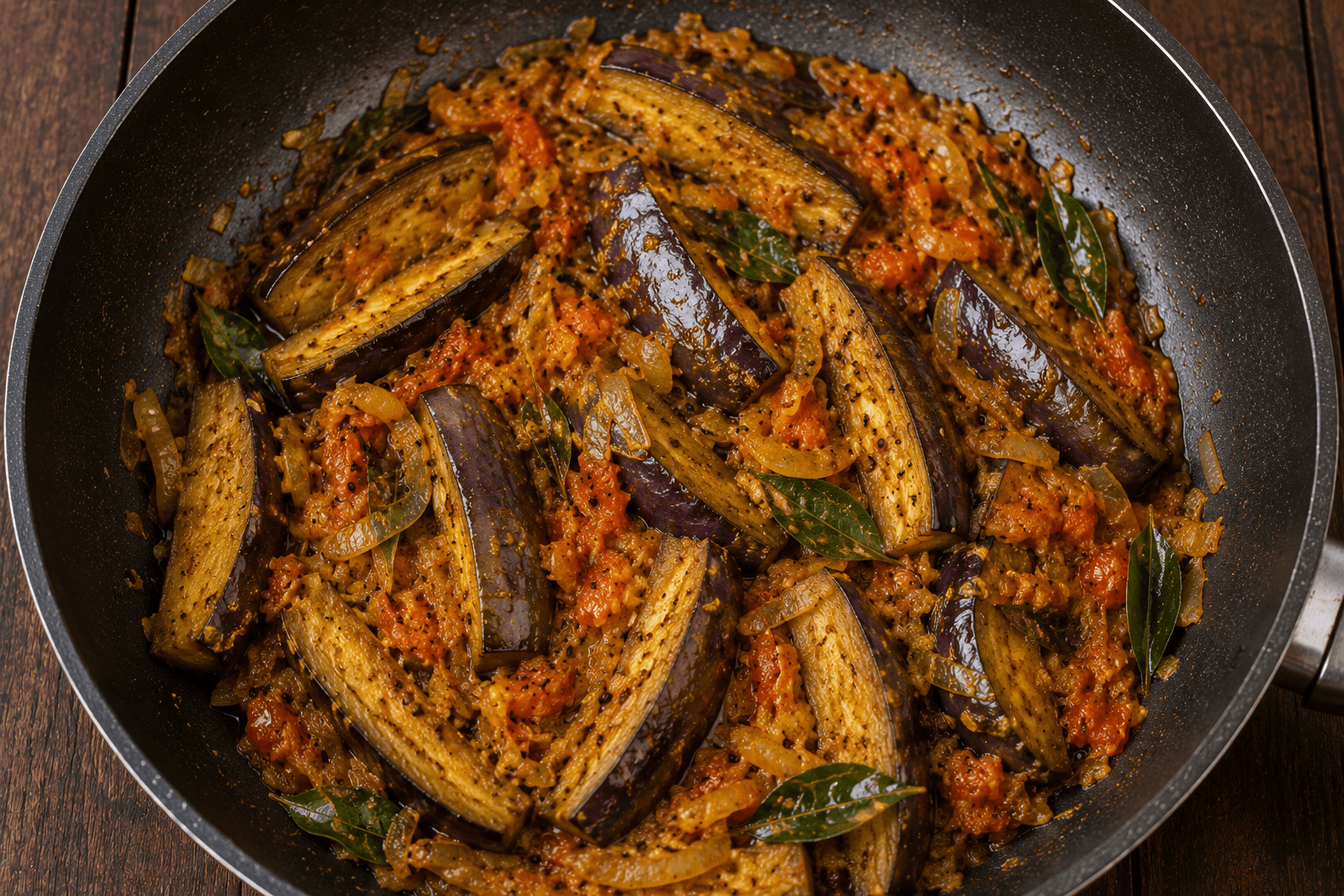 Fried aubergine with curry spices Fried aubergine with curry spices