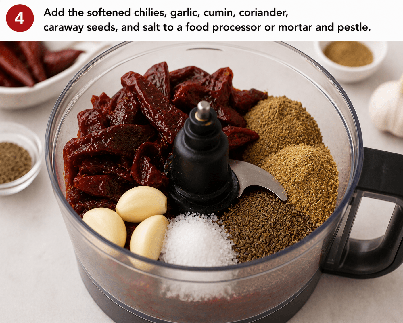 Harissa making in foodprocessor Harissa making in foodprocessor
