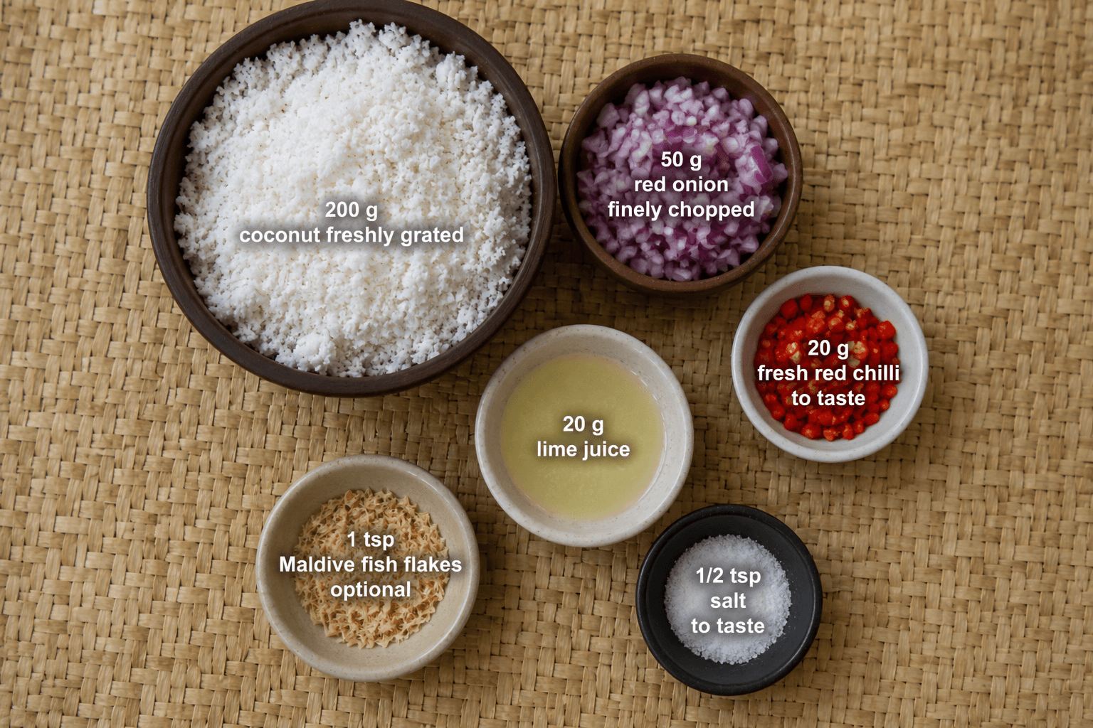 Ingredients for coconut sambol