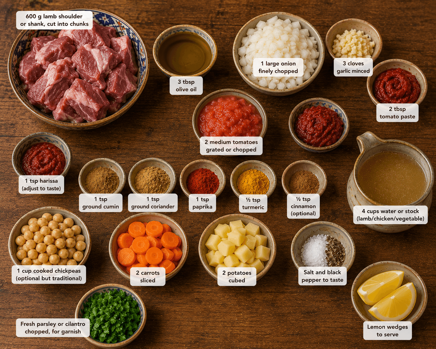 Ingredients for lamb marqa