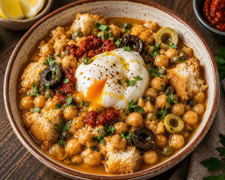 Lablebi with a poached egg