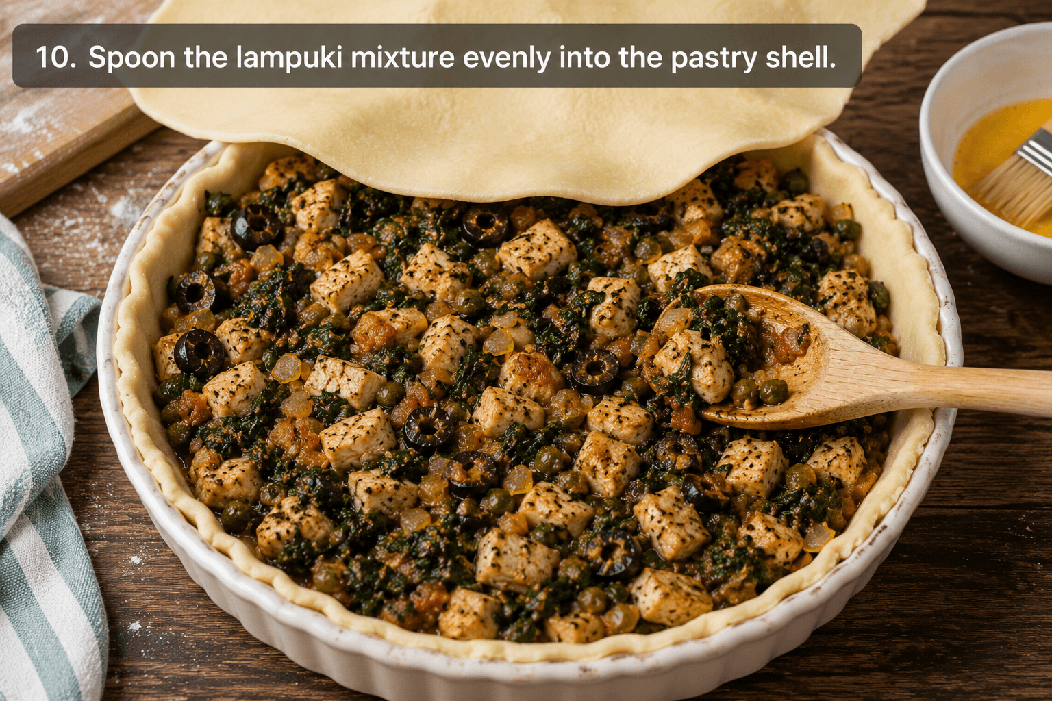 Lampuki pie into the dough