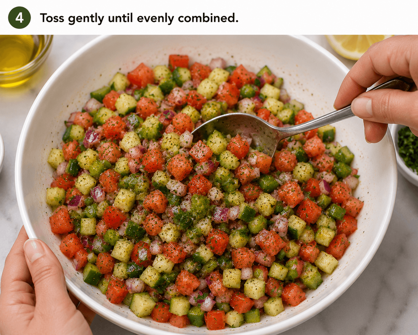 Mix the chopped veg for slata tounsiya Mix the chopped veg for slata tounsiya