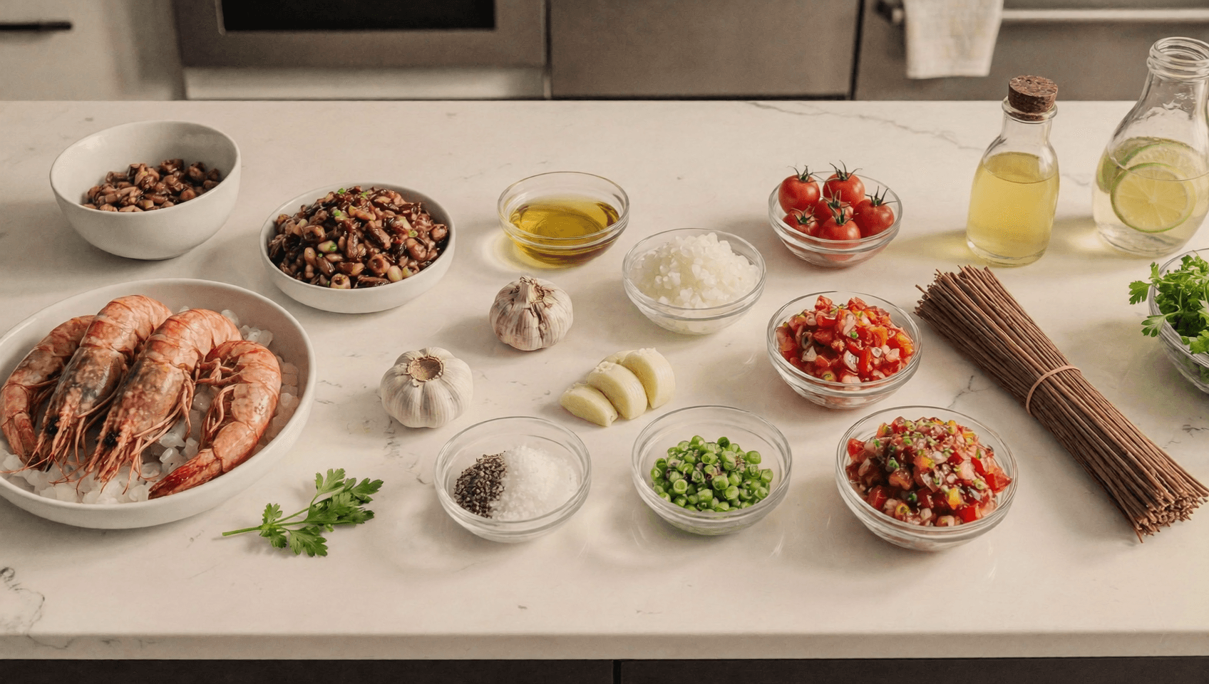 Prawn and bean pasta ingredients