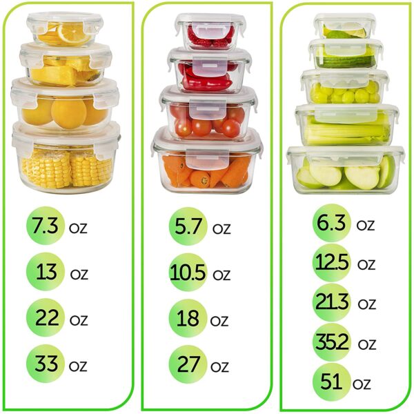 PrepNaturals 10 Pack Glass Food Storage Containers PrepNaturals Glass Meal Prep Containers (10-pack)