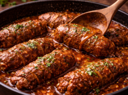 Bragjoli tradional Maltese beef olives in a pan