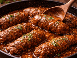 Bragjoli tradional Maltese beef olives in a pan