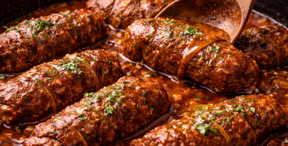 Bragjoli tradional Maltese beef olives in a pan