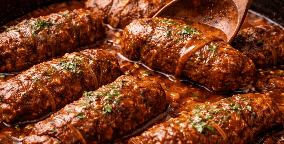 Bragjoli tradional Maltese beef olives Bragjoli tradional Maltese beef olives in a pan
