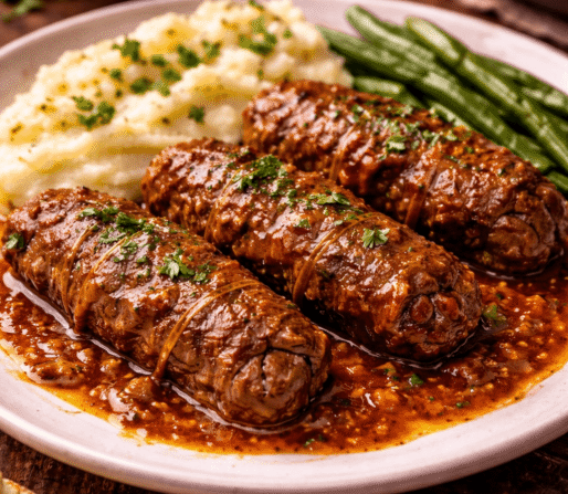 Bragjoli tradional Maltese beef olives - Plated Bragjoli tradional Maltese beef olives - Plated with patatoes and green beans