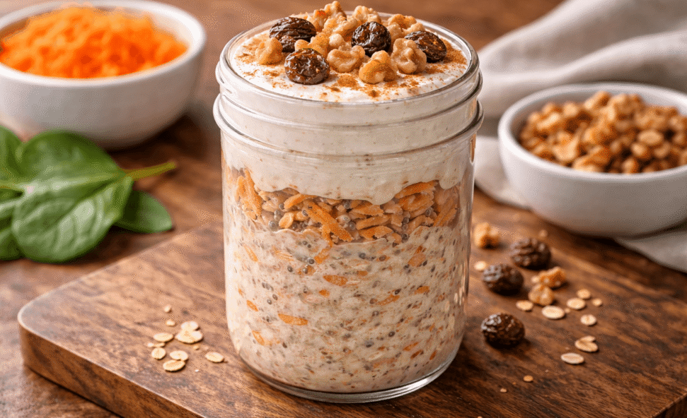 Carrot cake overnight oats jar