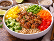 Colourful chicken and mango poké bowl (1)