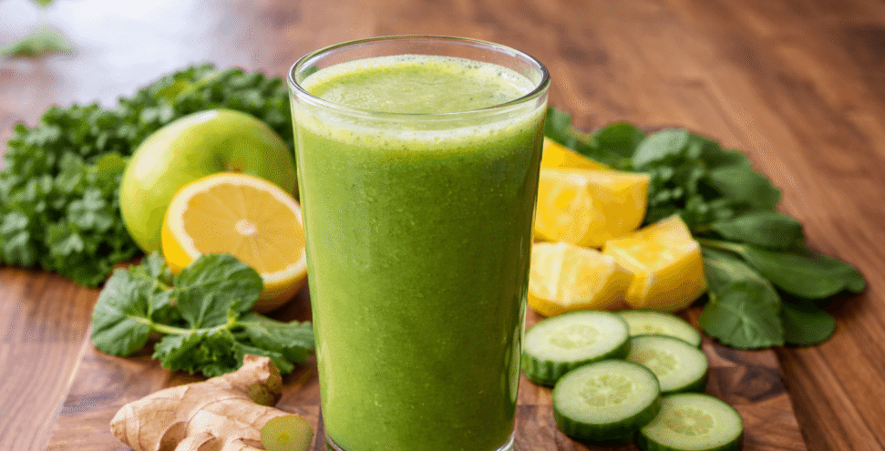 Fresh green smoothie with vibrant ingredients