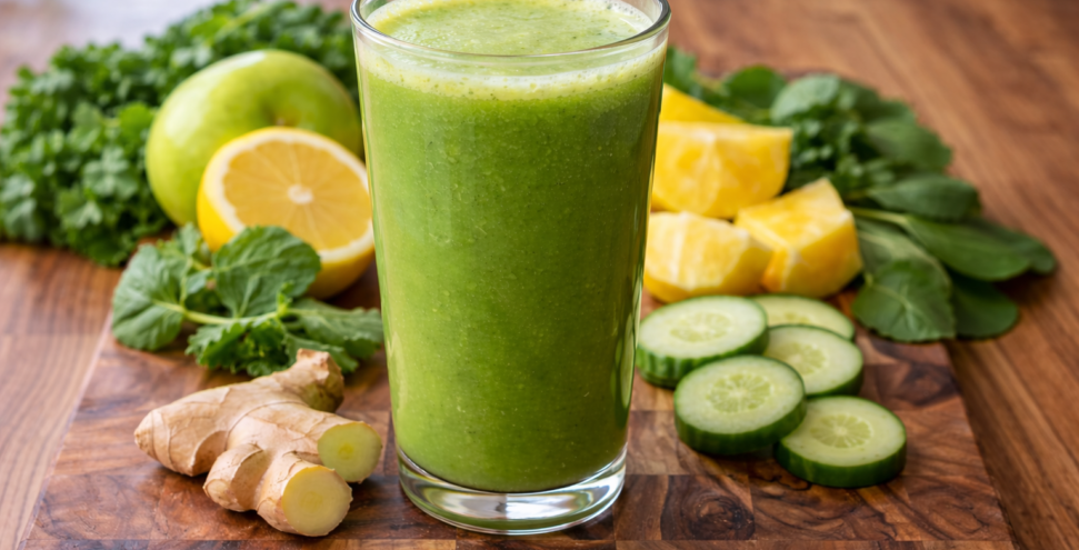 Fresh green smoothie with vibrant ingredients