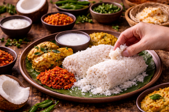 Pittu - eating with some curry