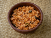 Spiced Coconut sambol in a clay pot