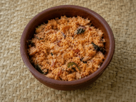 Spiced Coconut sambol in a clay pot