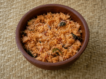 Spiced Coconut sambol in a clay pot