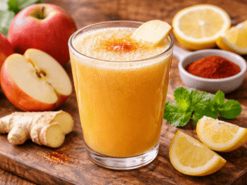 Spicy apple juice with fresh ingredients