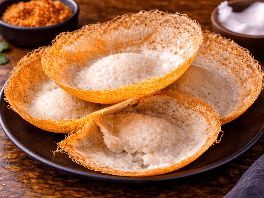 Sri Lankan hoppers on rustic plate