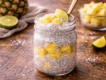 Tropical chia pudding parfait with pineapple
