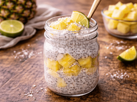 Tropical chia pudding parfait with pineapple