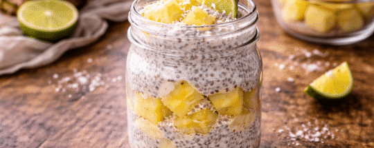 Tropical chia pudding parfait with pineapple